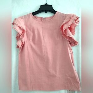 Dusty Rose Ruffled Cap Sleeve Blouse